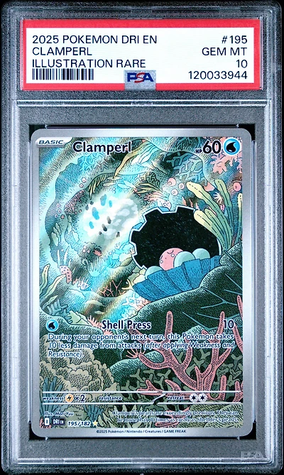 2025 Pokemon Dri En-destined Rivals 195 Clamperl Illustration Rare PSA