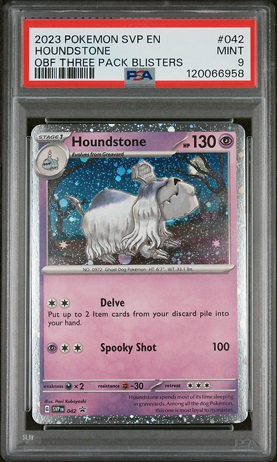 2023 Pokemon Svp En-sv Black Star Promo 042 Houndstone Obsidian Flames Three Pack Blisters PSA