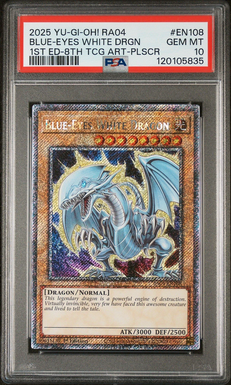 2025 Yu-gi-oh! Ra04-quarter Century Stampede En108 Blue-eyes White Dragon 1st Edition-8th Tcg Artwork-platinum Secret Rare PSA 10