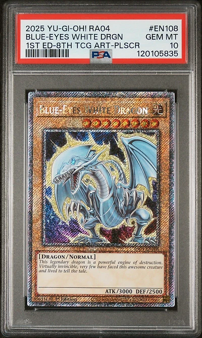2025 Yu-gi-oh! Ra04-quarter Century Stampede En108 Blue-eyes White Dragon 1st Edition-8th Tcg Artwork-platinum Secret Rare PSA 10