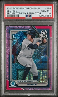 2024 Bowman Mega Box Chrome Prospects 186 Ben Rice Pink Refractor PSA 10