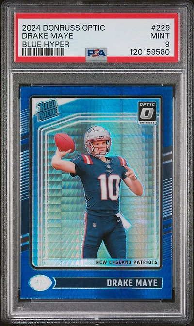 2024 Panini Donruss Optic 229 Drake Maye Blue Hyper PSA 9