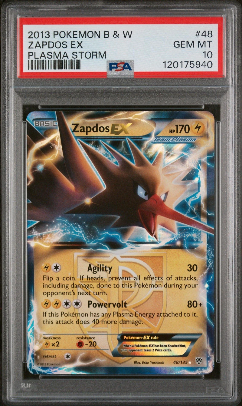 2013 Pokemon Black & White Plasma Storm 48 Zapdos Ex PSA 10