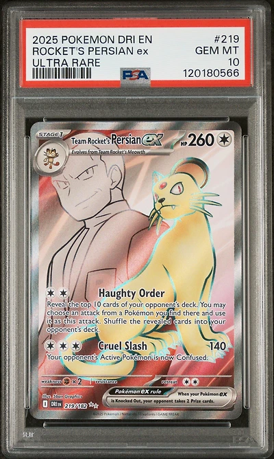 2025 Pokemon Dri En-destined Rivals 219 Team Rocket's Persian Ex Ultra Rare PSA