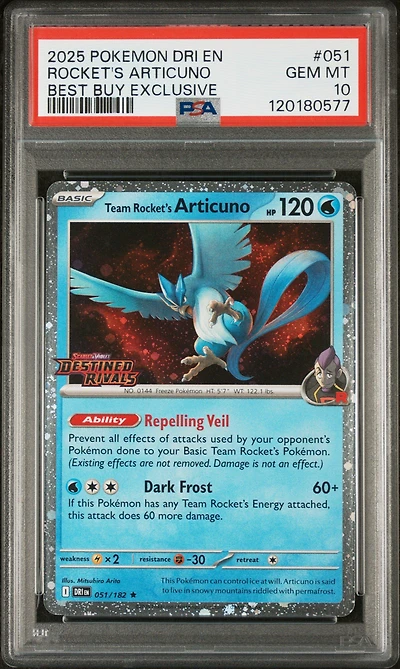 2025 Pokemon Dri En-destined Rivals 051 Team Rocket's Articuno Best Buy Exclusive PSA