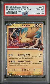 2025 Pokemon Dri En-destined Rivals 070 Team Rocket's Zapdos Gamestop Exclusive PSA 10