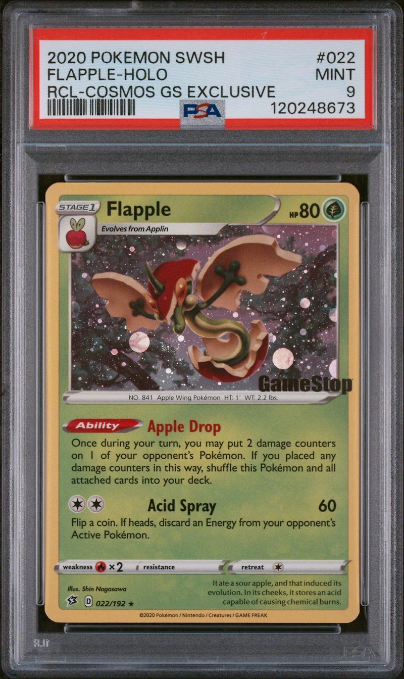 2020 Pokemon Sword & Shield Rebel Clash 022 Flapple-holo Cosmos Gamestop Exclusive PSA