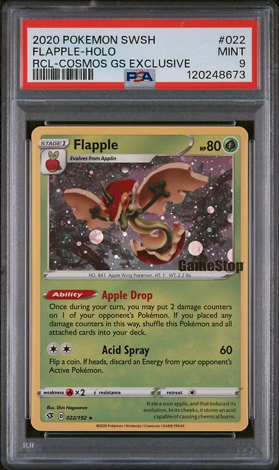 2020 Pokemon Sword & Shield Rebel Clash 022 Flapple-holo Cosmos Gamestop Exclusive PSA
