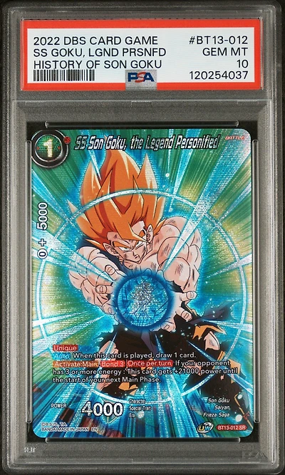 2022 Dragon Ball Super Card Game Theme Selection History Of Son Goku Bt13-012 Ss Son Goku, The Legend Personified PSA 10