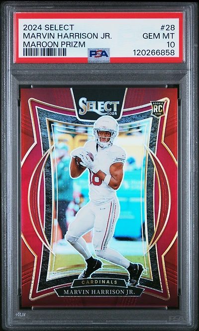 2024 Panini Select 28 Marvin Harrison Jr. Maroon Prizm PSA 10