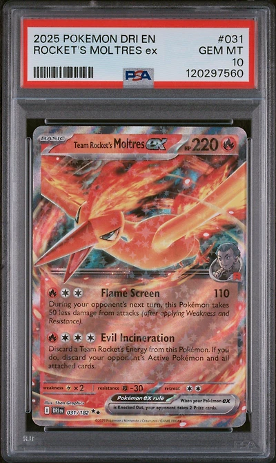 2025 Pokemon Dri En-destined Rivals 031 Team Rocket's Moltres Ex PSA 10