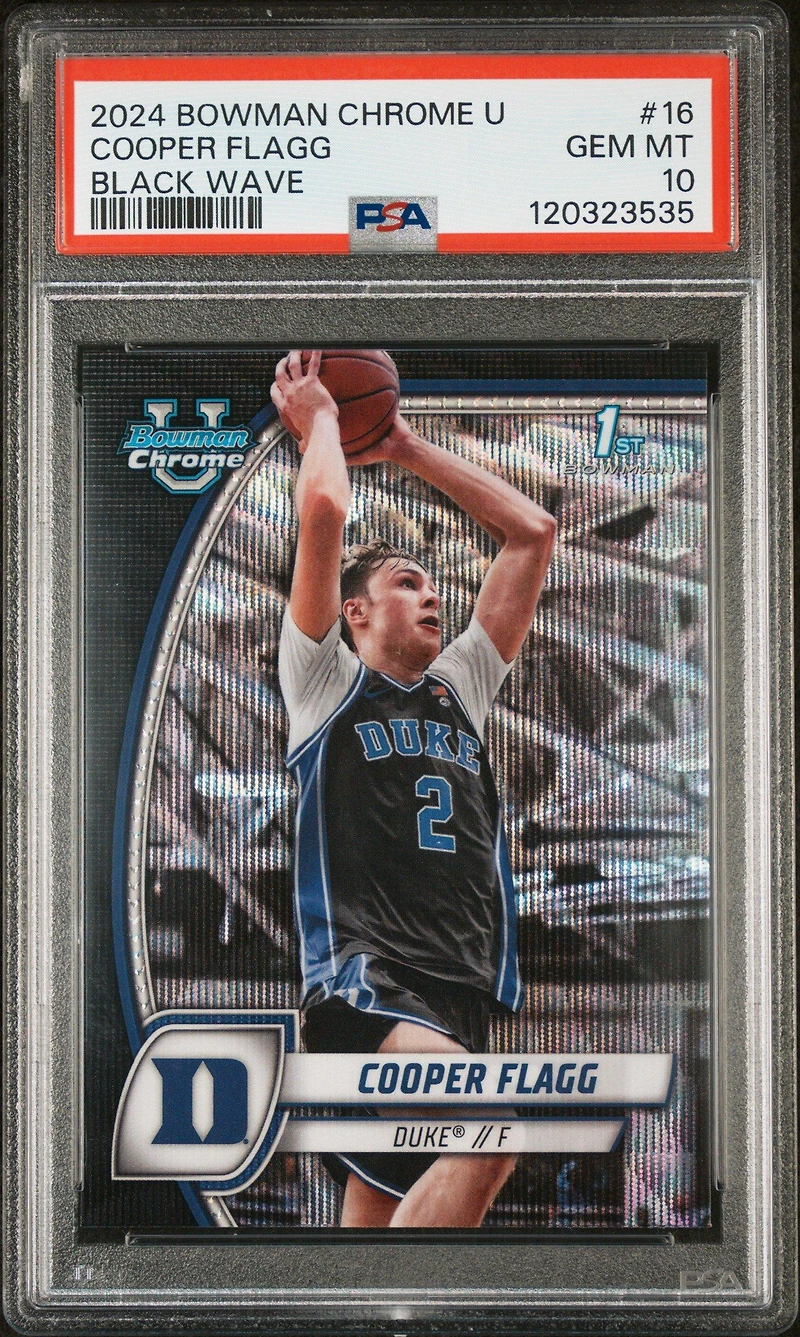 2024 Bowman Chrome University 16 Cooper Flagg Black Wave PSA 10