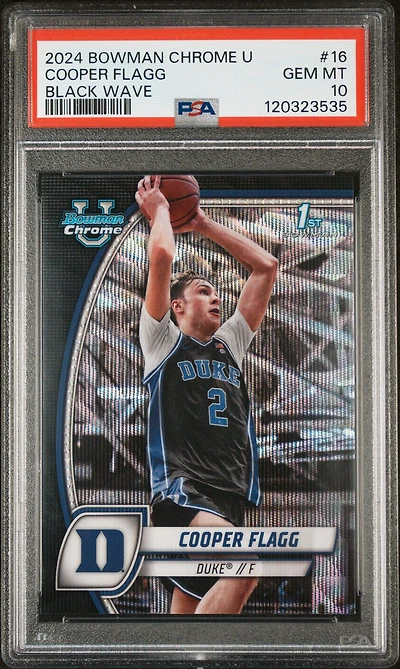 2024 Bowman Chrome University 16 Cooper Flagg Black Wave PSA 10