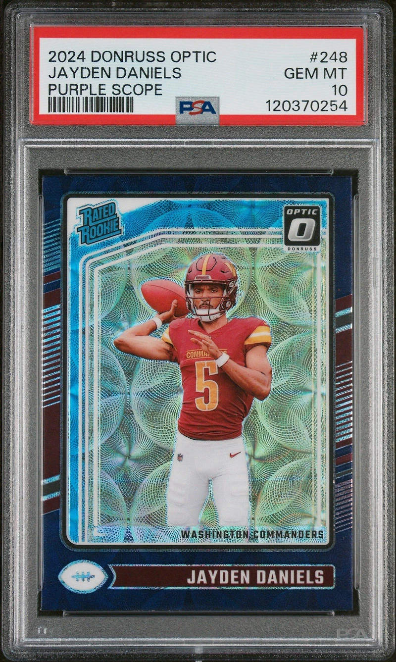 2024 Panini Donruss Optic 248 Jayden Daniels Purple Scope PSA 10