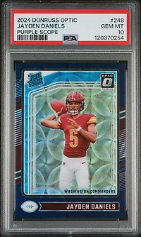 2024 Panini Donruss Optic 248 Jayden Daniels Purple Scope PSA 10