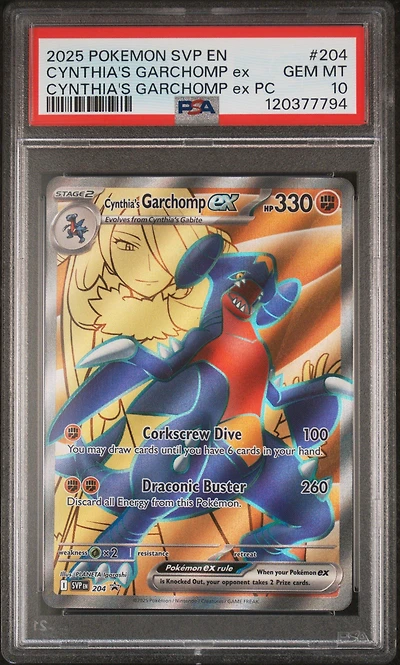 2025 Pokemon Svp En-sv Black Star Promo 204 Cynthia's Garchomp Ex Cynthia's Garchomp Ex Premium Collection PSA