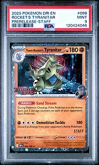 2025 Pokemon Dri En-destined Rivals 096 Team Rocket's Tyranitar Prerelease-staff PSA