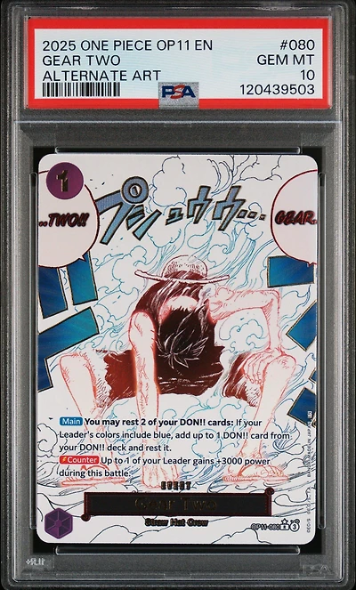 2025 One Piece Op11-a Fist Of Divine Speed 080 Gear Two Alternate Art PSA 10
