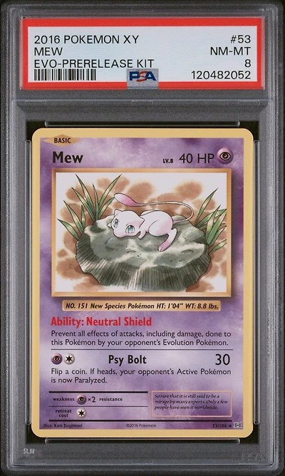 2016 Pokemon Xy Evolutions 53 Mew Prerelease Kit PSA