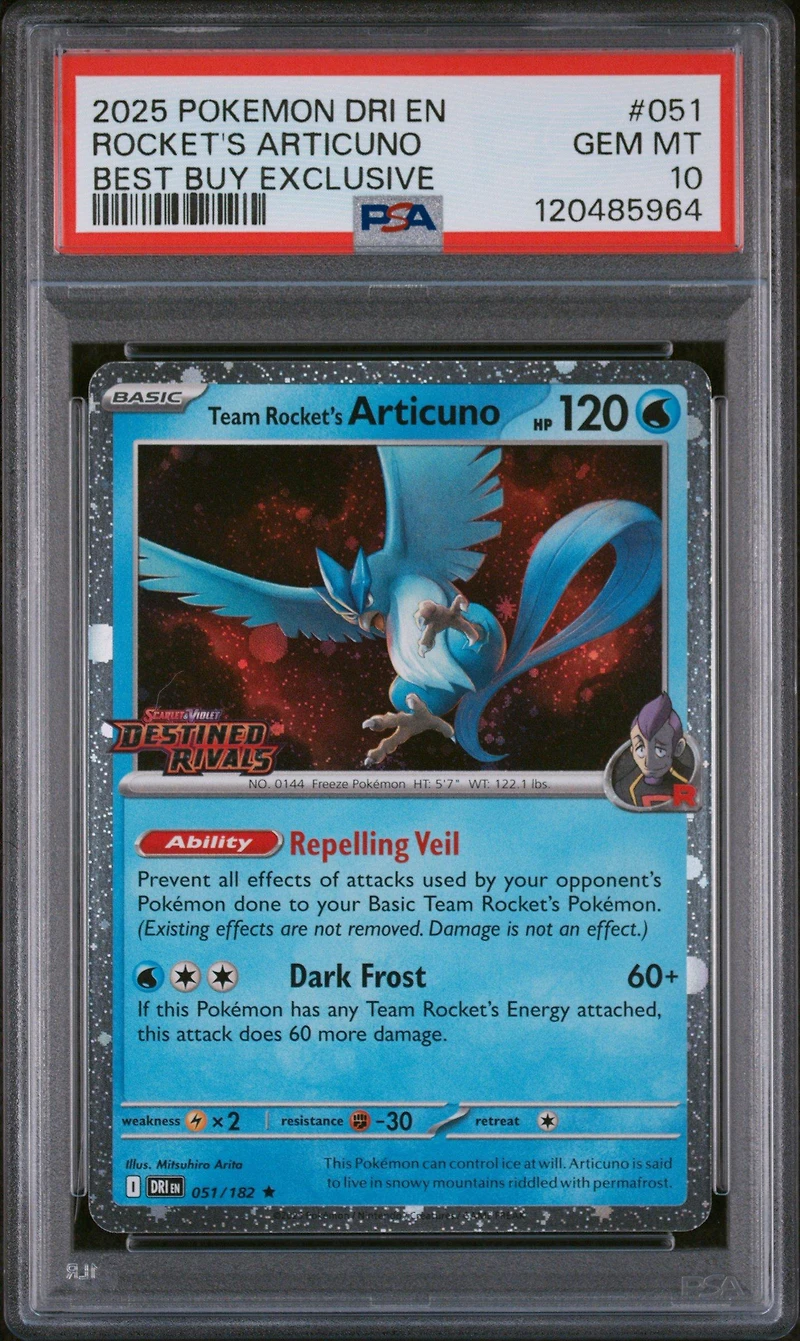 2025 Pokemon Dri En-destined Rivals 051 Team Rocket's Articuno Best Buy Exclusive PSA 10