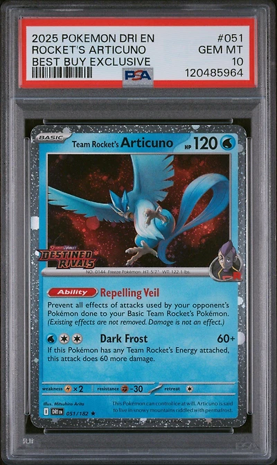 2025 Pokemon Dri En-destined Rivals 051 Team Rocket's Articuno Best Buy Exclusive PSA 10