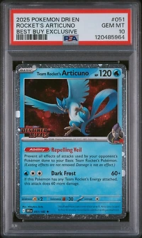 2025 Pokemon Dri En-destined Rivals 051 Team Rocket's Articuno Best Buy Exclusive PSA 10