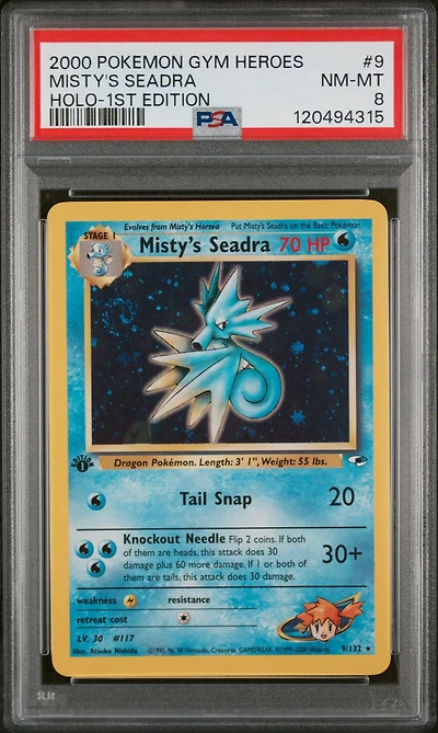 2000 Pokemon Gym Heroes 9 Misty's Seadra Holo-1st Edition PSA