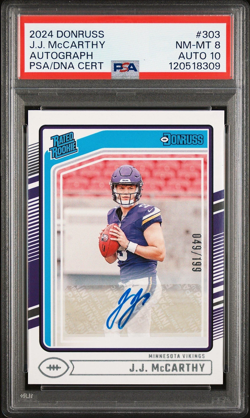2024 Panini Donruss 303 Jj Mccarthy Autograph PSA 8