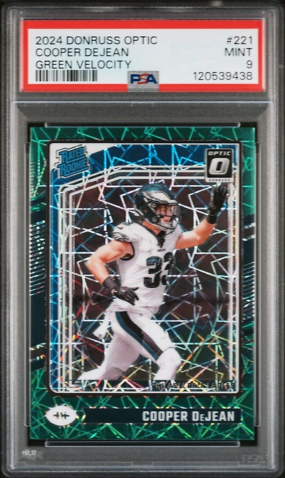2024 Panini Donruss Optic 221 Cooper Dejean Green Velocity PSA 9