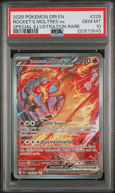 2025 Pokemon Dri En-destined Rivals 229 Team Rocket's Moltres Ex Special Illustration Rare PSA