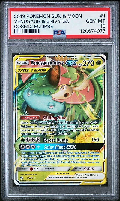 2019 Pokemon Sun & Moon Cosmic Eclipse 1 Venusaur & Snivy Gx PSA