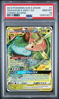 2019 Pokemon Sun & Moon Cosmic Eclipse 1 Venusaur & Snivy Gx PSA