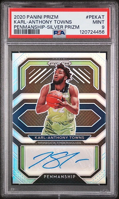 2020 Panini Prizm Penmanship Pekat Karl-anthony Towns Silver Prizm PSA 9