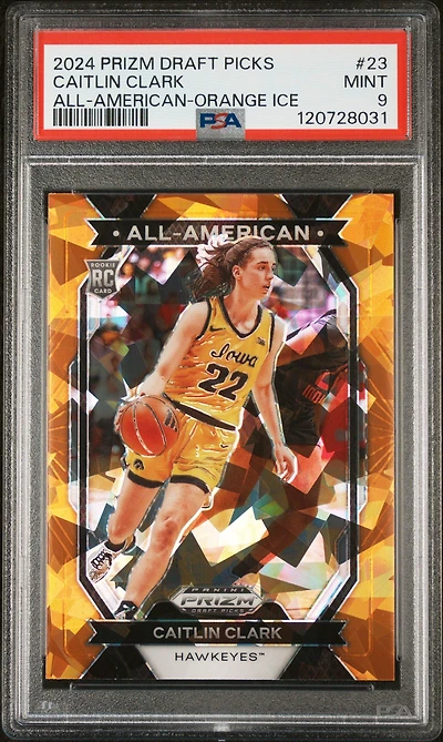 2024 Panini Prizm Draft Picks All-american 23 Caitlin Clark Orange Ice PSA 9