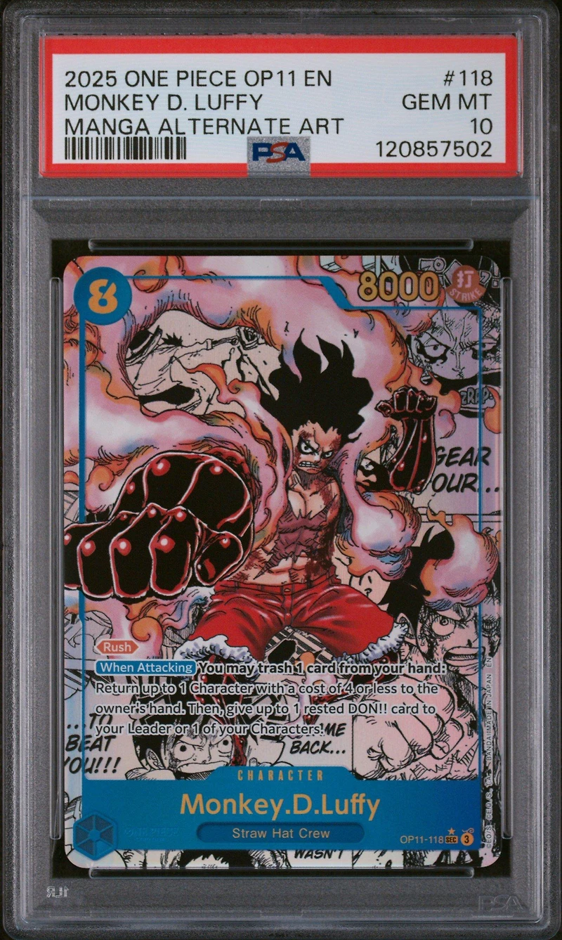 2025 One Piece Op11-a Fist Of Divine Speed 118 Monkey D. Luffy Manga Alternate Art PSA 10