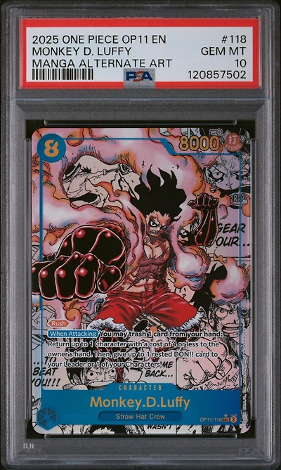 2025 One Piece Op11-a Fist Of Divine Speed 118 Monkey D. Luffy Manga Alternate Art PSA 10