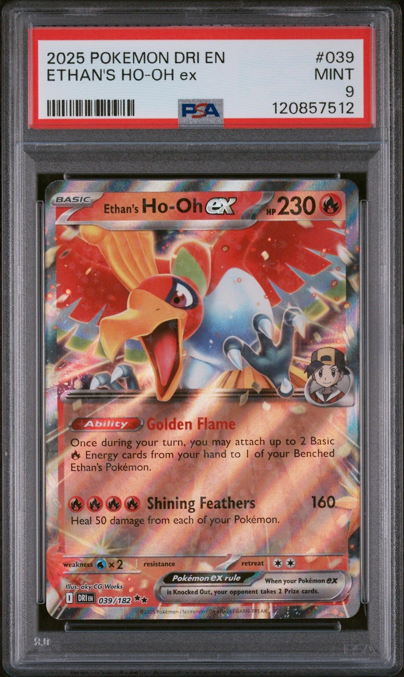 2025 Pokemon Dri En-destined Rivals 039 Ethan's Ho-oh Ex PSA 9
