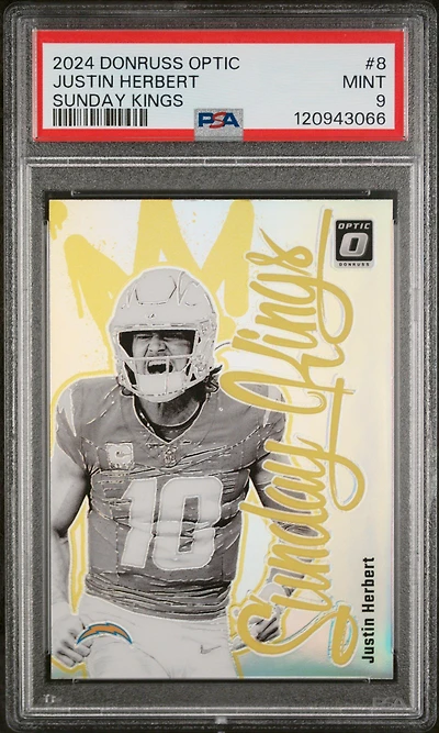 2024 Panini Donruss Optic Sunday Kings 8 Justin Herbert PSA 9