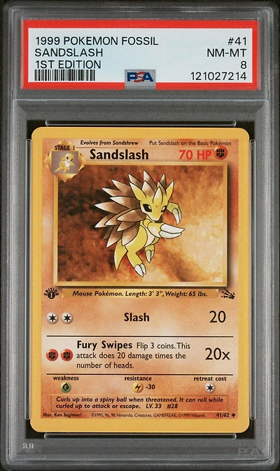 1999 Pokemon Fossil 41 Sandslash 1st Edition PSA