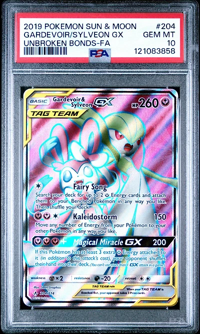 2019 Pokemon Sun & Moon Unbroken Bonds Full Art/gardevoir & Sylveon Gx PSA