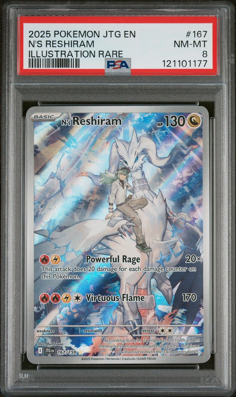 2025 Pokemon Jtg En-journey Together 167 N's Reshiram Illustration Rare PSA 8