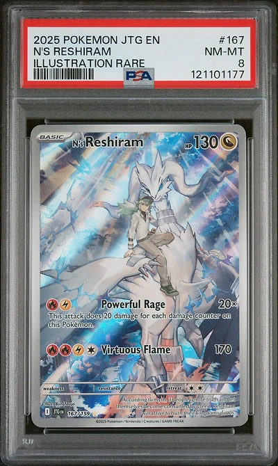 2025 Pokemon Jtg En-journey Together 167 N's Reshiram Illustration Rare PSA 8