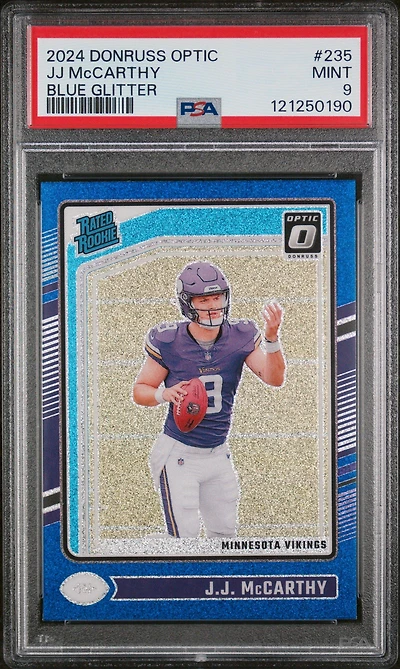 2024 Panini Donruss Optic 235 Jj Mccarthy Blue Glitter PSA 9