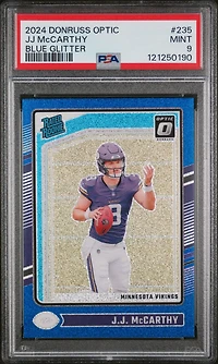 2024 Panini Donruss Optic 235 Jj Mccarthy Blue Glitter PSA 9