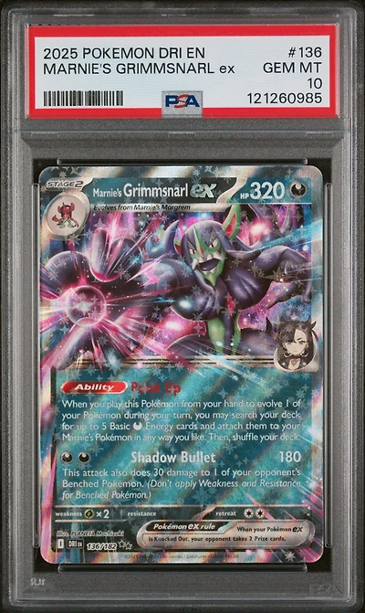 2025 Pokemon Dri En-destined Rivals 136 Marnie's Grimmsnarl Ex PSA 10