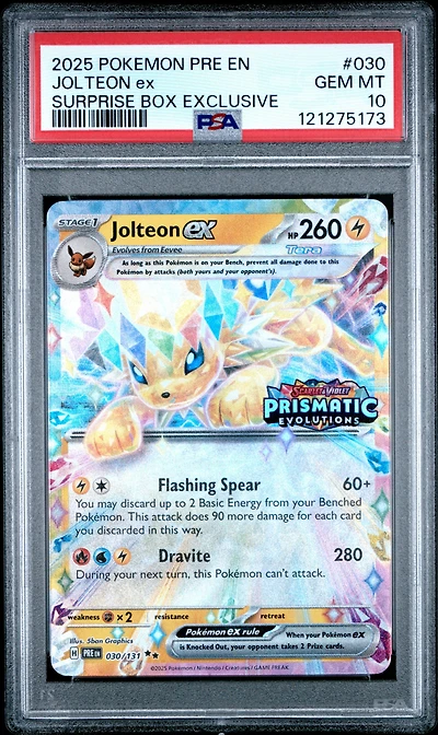 2025 Pokemon Pre En-prismatic Evolutions 030 Jolteon Ex Surprise Box Exclusive PSA