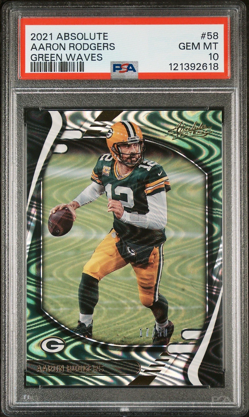2021 Panini Absolute 58 Aaron Rodgers Green Waves PSA 10