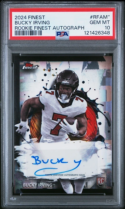 2024 Topps Finest Rookie Finest Autographs Rfam" Bucky Irving PSA 10