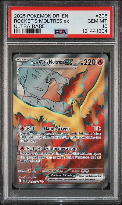 2025 Pokemon Dri En-destined Rivals 208 Team Rocket's Moltres Ex Ultra Rare PSA