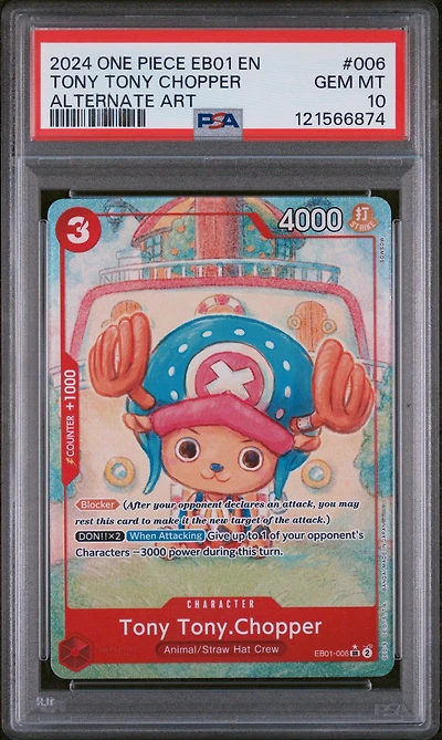2024 One Piece Eb01-extra Booster -memorial Collection- 006 Tony Tony Chopper Alternate Art PSA 10
